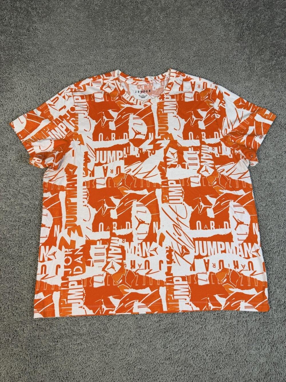 Jordan Shirt Mens 2XL Orange Jumpman All-Over Graphic Crew Neck Cotton Tagless